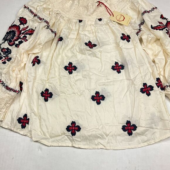 RAGA Off The Shoulder Peasant Top 3/4 Sleeve Embroidered Boho Shirt SMALL NEW - Picture 2 of 11